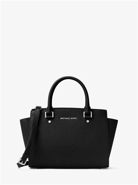 michael kors selma satchel saffiano leather handbag medium black|Michael Kors marilyn medium saffiano.